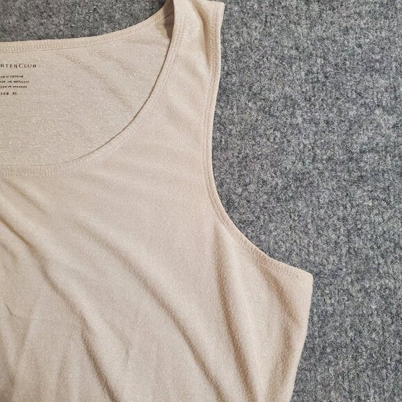 Charter Club Womens XL Extra Large Beige Scoop Neck Tank Top Sleeveless Metallic - Picture 2 of 10
